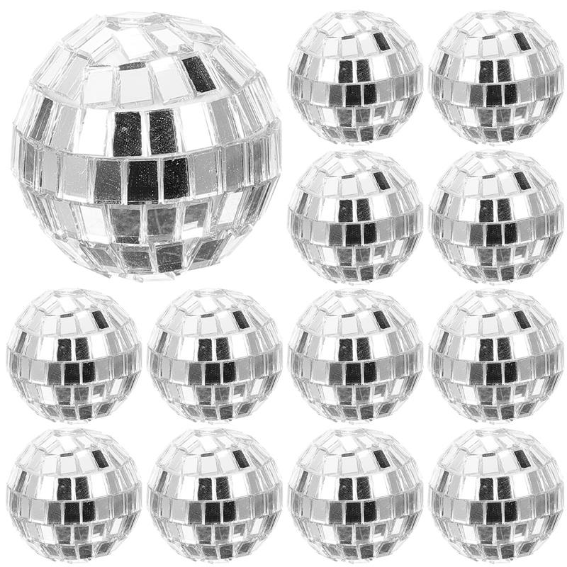 Mini Cakes Disco Mirror Ball, Bolas De Iluminação, Ornamento De Prata, Efeito De Vidro, Suspensão Reflexiva, 12 Pcs