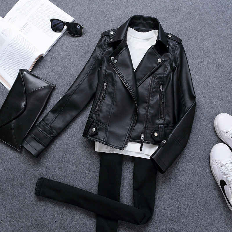 Slim PU Leather Jacket Women's Spring / Autumn Winter New Motorcycle Leather Short Coat