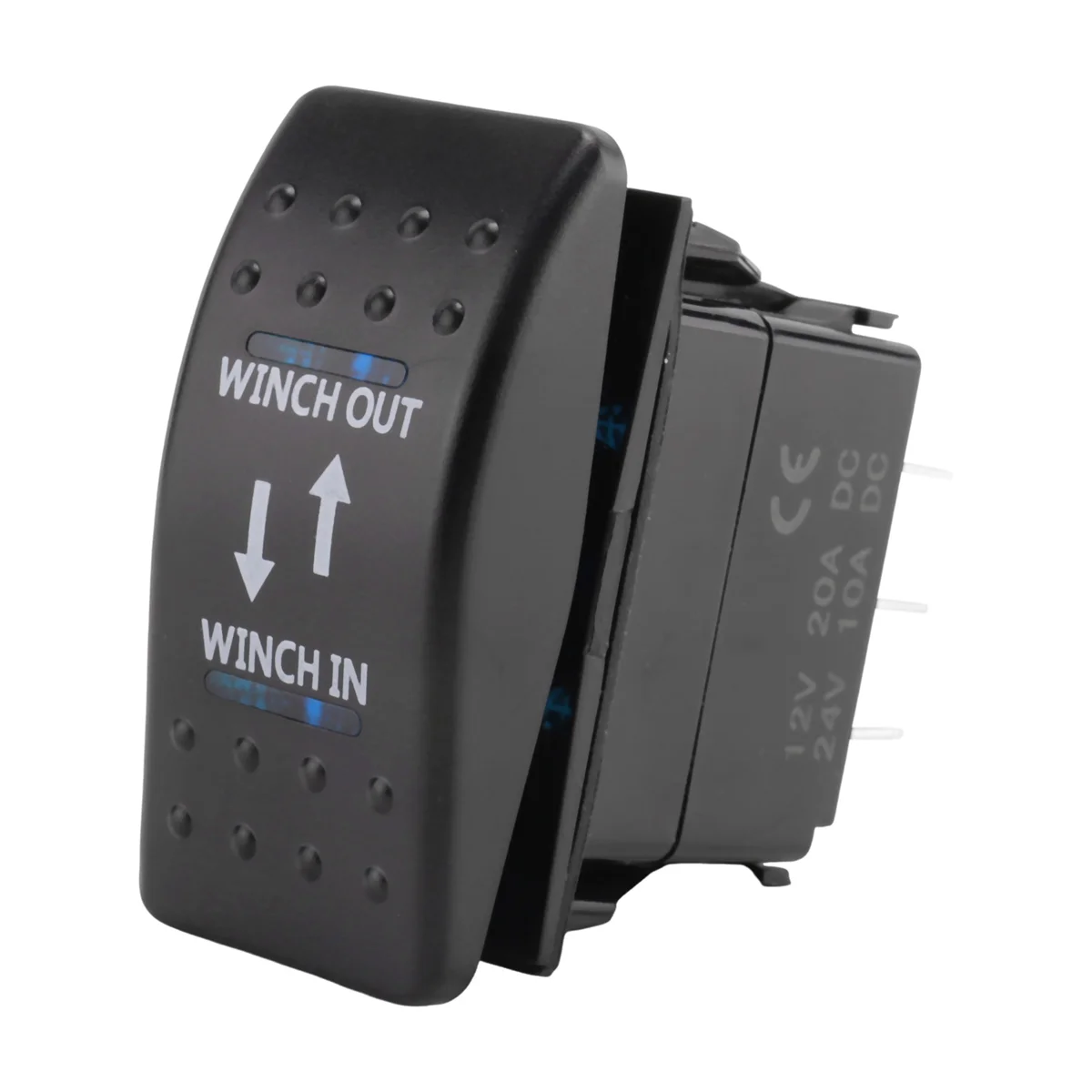 Interruptor de balancim LED azul On-Off, guincho, 7 pinos, 12V, 20A