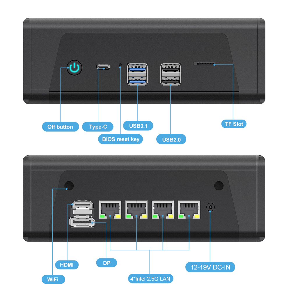 Topton X4F Firewall Appliance AMD Ryzen 7 5825U 5800U 4x Intel i226-V 2,5G NAS Server Mini PC 3*NVMe 2*SATA 3x4K UHD Proxmox