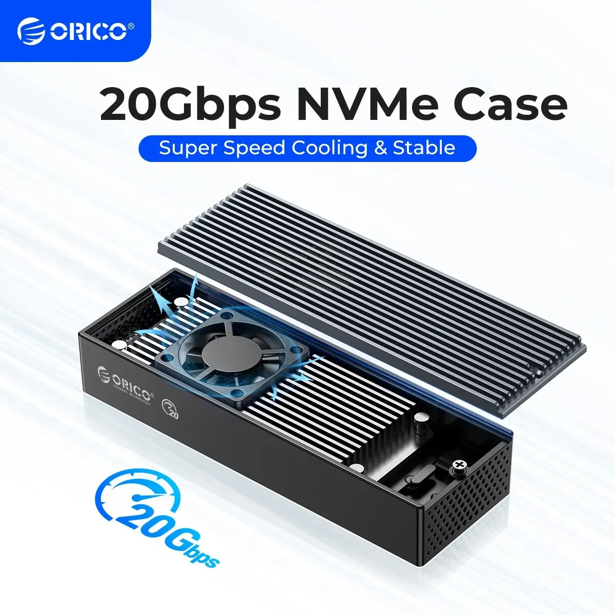 ORICO 20 Gbit/s M.2 NVME SSD-Gehäuse mit integriertem Lüfter Typ-C M2 NVME SSD-Gehäuse für M.2 NVME 2230 2242 2260 2280 SSD