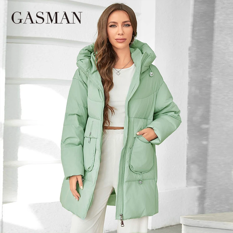 Parkas com capuz Gasman para mulheres, jaqueta casual com bolso, tamanho grande, moda, casaco, roupas ao ar livre, 83367, 2023