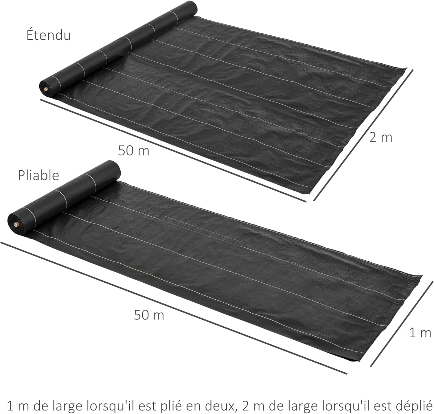 Malla Antihierbas Malla Antihierbas 2x50 m Malla Antimaleza Malla Geotextil contra Malas Hierbas y Malezas 100 g/m2 par