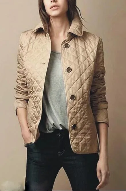 Women's Lightweight Quilted Jackets Autumn Winter Black Khaki Long Sleeve Button Down Casual Outwear Padded Coat with Pockets