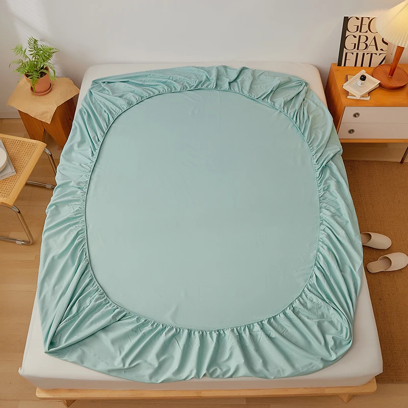 Sábana bajera de algodón de Color sólido con banda elástica, funda de colchón ajustable antideslizante para cama doble King Queen 160x200 200x200cm