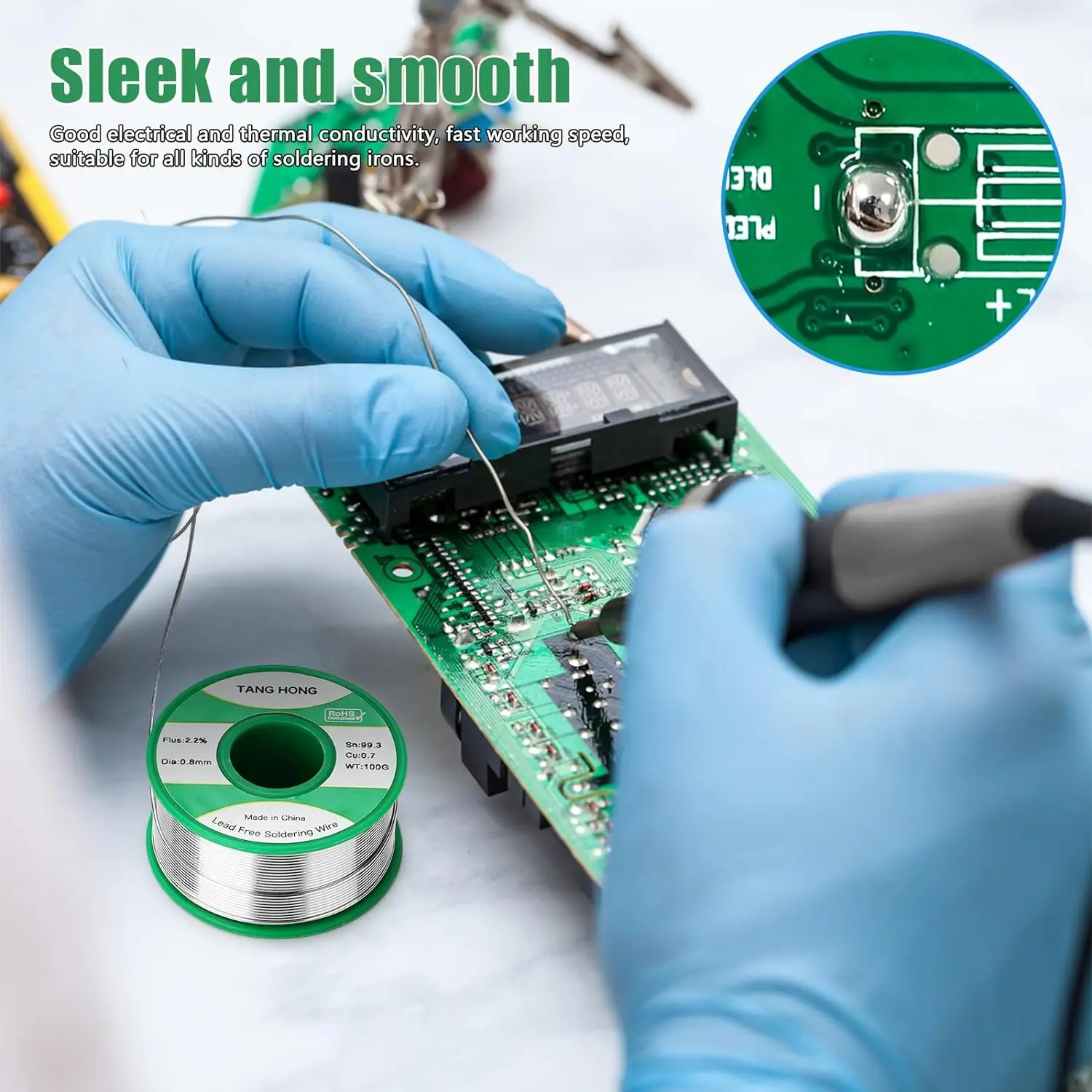 TANGHONG bleifreier Lötdraht, elektrischer Lötkolben, Reparaturschweißen mit Kolophonium-Zinndraht, Sn99,3Cu0,7, 50 g, 100 g, 0,5, 0,6 0,8