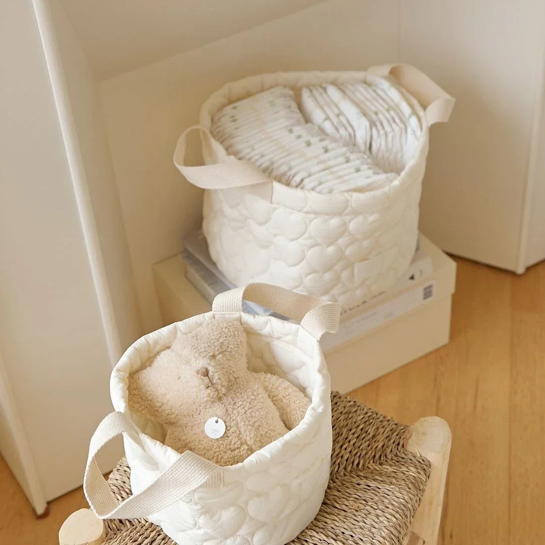 Saco de fraldas de bebê de algodão roupas brinquedos cesta de armazenamento itens do bebê organizador cama berço fralda caddy saco de armazenamento de fraldas