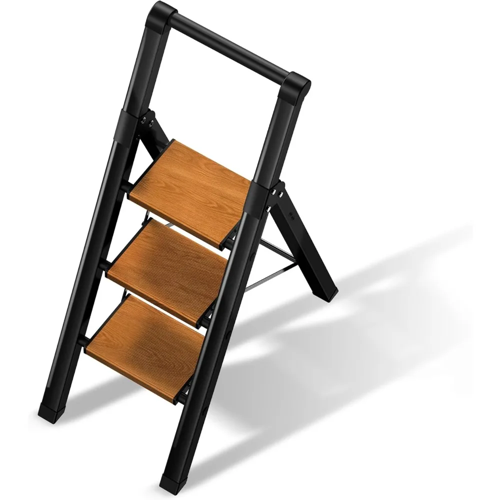 Folding Step Stool with Aluminum Wide Pedal & Convenient Handgrip, 330lbs Capacity Steel Ladder for Household and Office Use