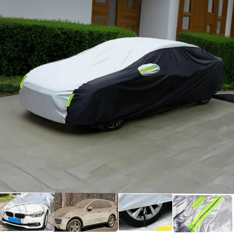 Auto-Außenseite, zweifarbige Abdeckung, Sonnenschutz, staubdichter Schutz mit reflektierenden Streifen, universell für Schrägheck-Limousine, SUV