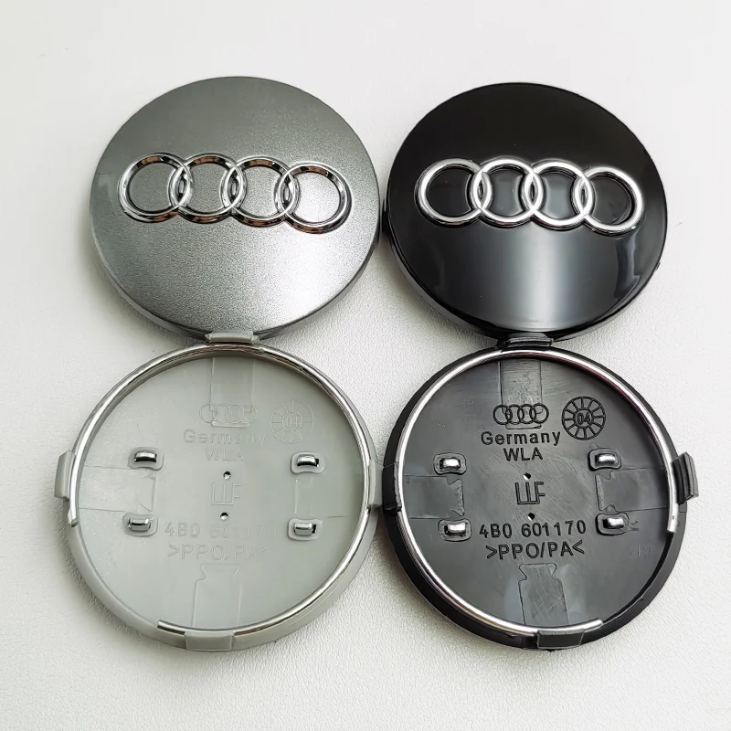 4 peças 60mm preto cinza estilo de carro emblema centro da roda tampa do cubo tampas de aro para emblema Audi 4B 0601170   A1 A3 A4 A5 A6 Acessórios automotivos
