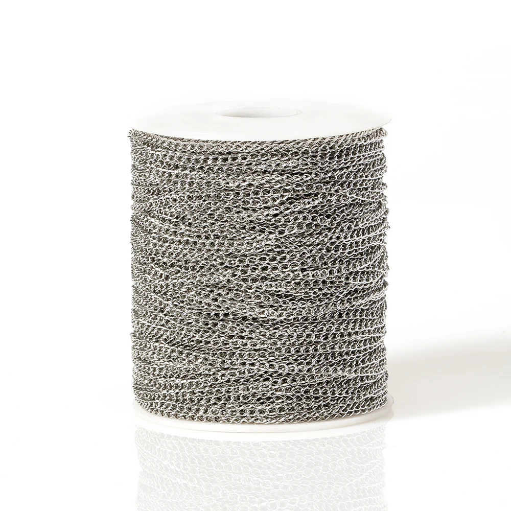 Cadena de acero inoxidable de 10 metros/rollo, cadenas Bluk básicas para fabricación de joyas DIY