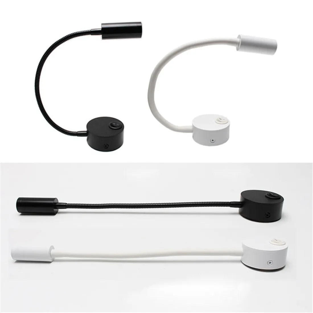 Đồng 3W Đèn LED Đọc Sách Đen Trắng Bạc Cổ Ngỗng Đèn Tường Cho Tủ Kê Đầu Giường Lắp Ghép Bàn Làm Việc 4000K Đầu Giường Công Tắc đèn Ngủ LED Đèn