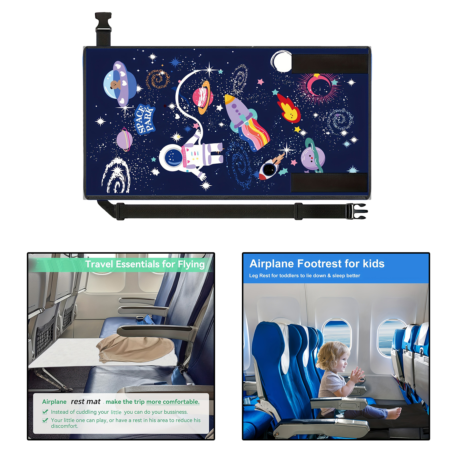 Apoio para os pés do avião dobrável para crianças, extensor de assento, Vôos para os pés, Rede para crianças se deporem no avião