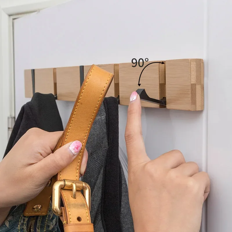 Perchero plegable de bambú montado en la pared para ropa, colgadores de puerta, para abrigo perchero, toalla, estante para Baño