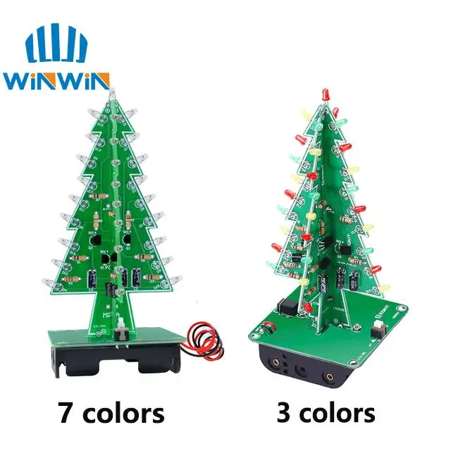 Kit de bricolaje LED de árbol de Navidad 3D tridimensional, Kit de circuito de Flash LED rojo/verde/amarillo, Suite electrónica divertida