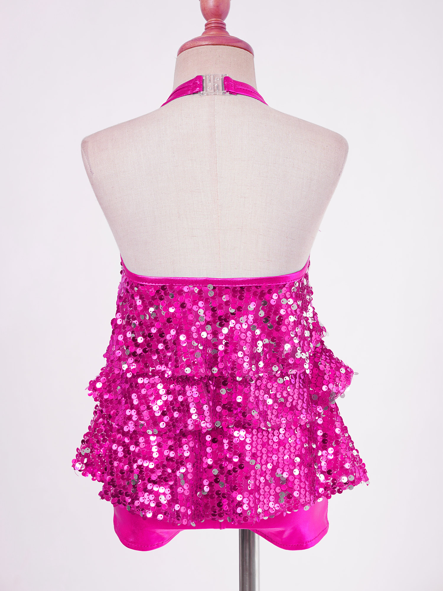 키즈 소녀 홀터넥 반짝 이는 스팽글 현대 재즈 라틴 발레 댄스 의상 Shorty Unitard Dress 무대 공연 댄스웨어