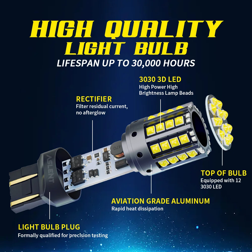 2x 7440 W21W WY21W T20 7443 W21/5W Super Bright Car Lights LED BA15S P21W BAU15S PY21W P21/5W Canbus Turn Signal Lamps White 12V
