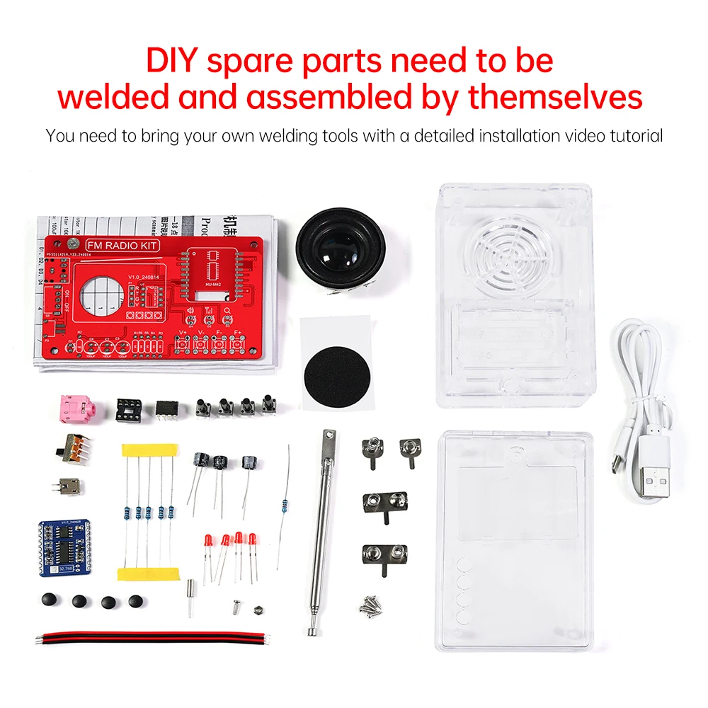 Versión fácil RDA5807 kit electrónico de radio FM frecuencia ajustable 87-108MHZ pantalla digital DIY proyecto de soldadura práctica soldadura