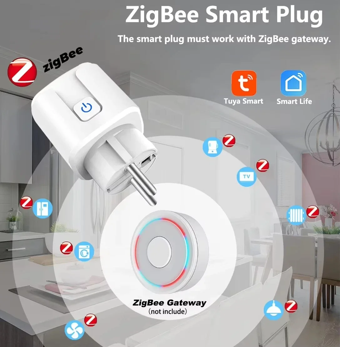 Tuya-enchufe inteligente WiFi/Zigbee, Monitor de potencia de 16A/20A con sincronización, Control por voz, Control por aplicación Smart Life para Alexa y Google Home