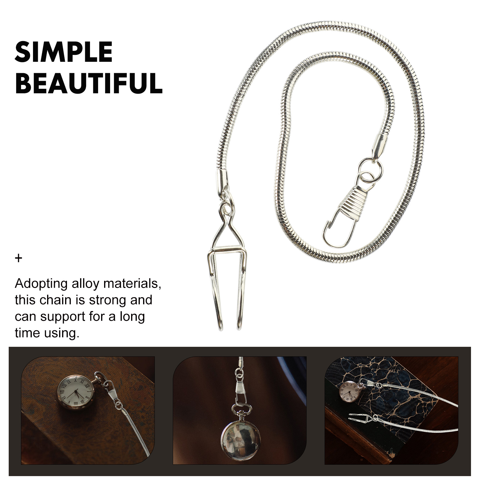 Reloj de bolsillo con cadena de acero inoxidable para hombre, accesorios de aleación con Clip, Retro