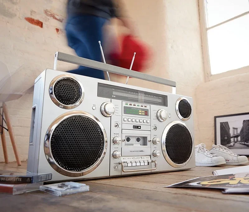 Brooklyn Wireless Bluetooth Speaker - Silver 1980S-Style Portable Boombox - CD Player, Cassette Player, FM Radio, USB