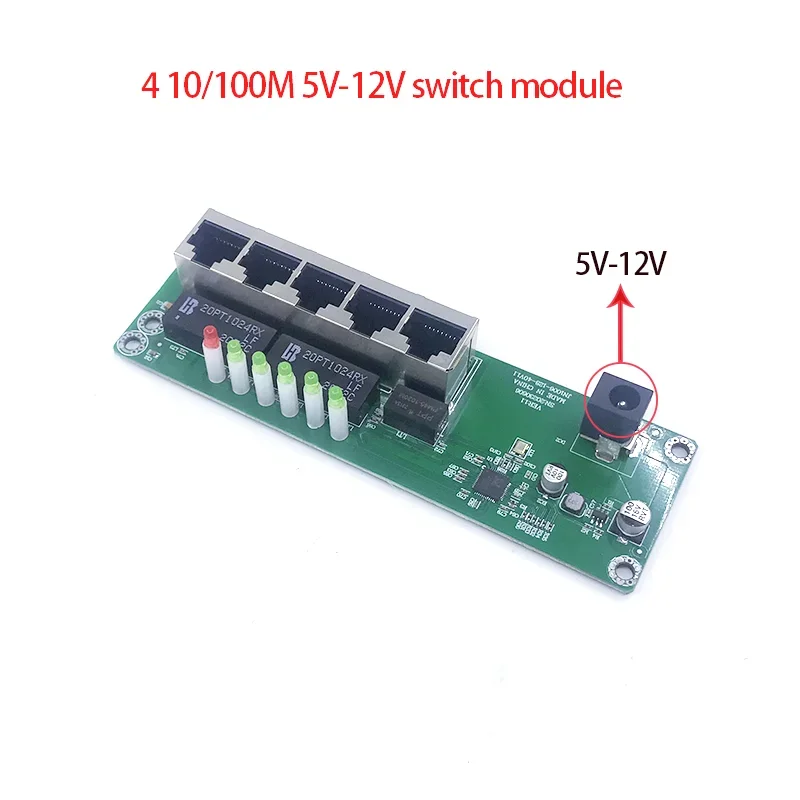 Conmutador Ethernet industrial 5 puertos 10/100M interruptor ethernet de red 5V/12V temperatura de entrada de energía-40 a 75 ℃
