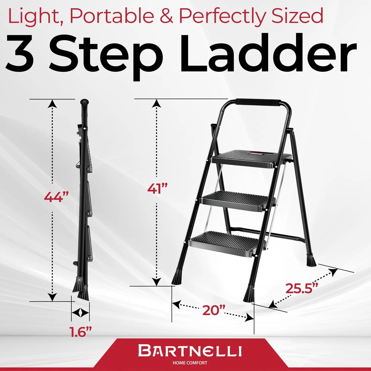 3-step foldable step stool | Rock-solid 500 lb capacity, built with the highest grade of robust steel construction