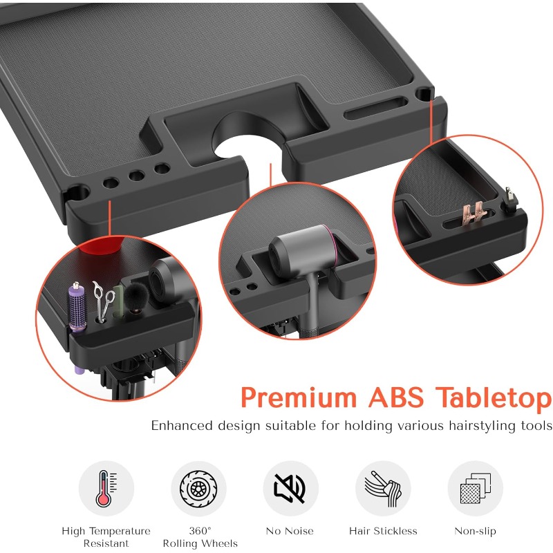 Salon Tray on Wheels, Hairstylist Rolling Carts with Wheels and Drawers, Hair Salon Cart with Tool Holder,