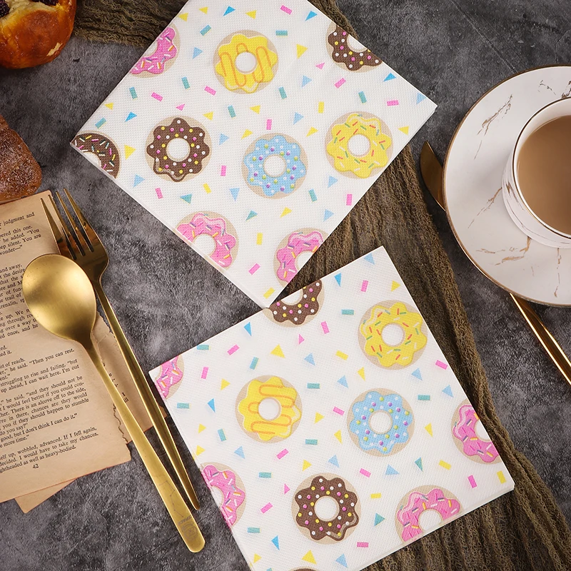New Colorful Napkins 2Ply Food Grade Printed Paper Napkins Dessert Store Cake Store Donut Printing Cafe Paper 20 Sheets 33*33cm