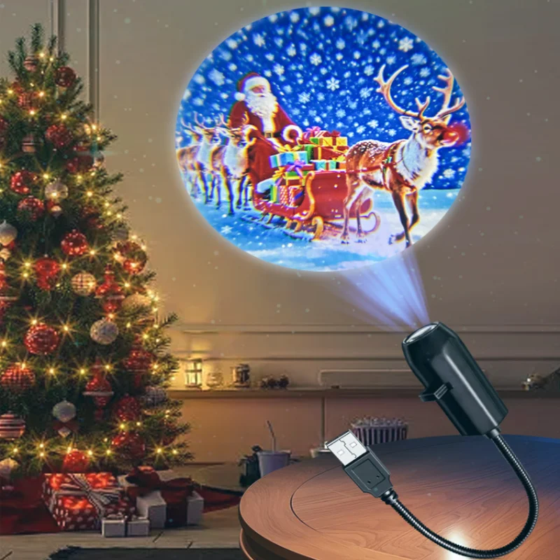 Projektor LED USB z 3/4 wzorami projekcyjnymi - Regulowana lampka nocna USB do dekoracji świątecznych
