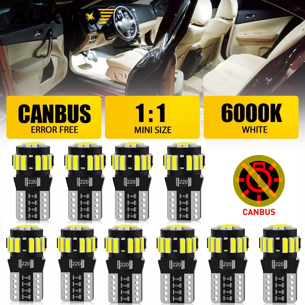 AUXITO 10/8/6/4/2 Uds Canbus T10 W5W 194 501 Led sin Error 5W5 luz Interior del coche SMD 4014 Chip bombilla de luces de instrumentos blanco puro