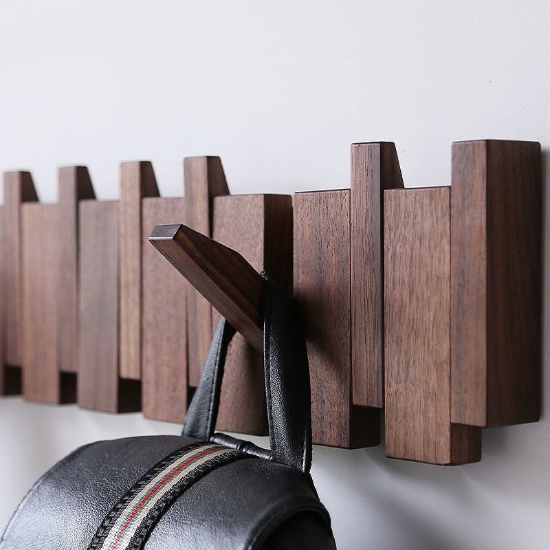 Perchero de nogal negro montado en la pared, gancho para ropa de madera maciza, colgador para puerta de entrada, perchero, decoración del hogar, muebles Ds