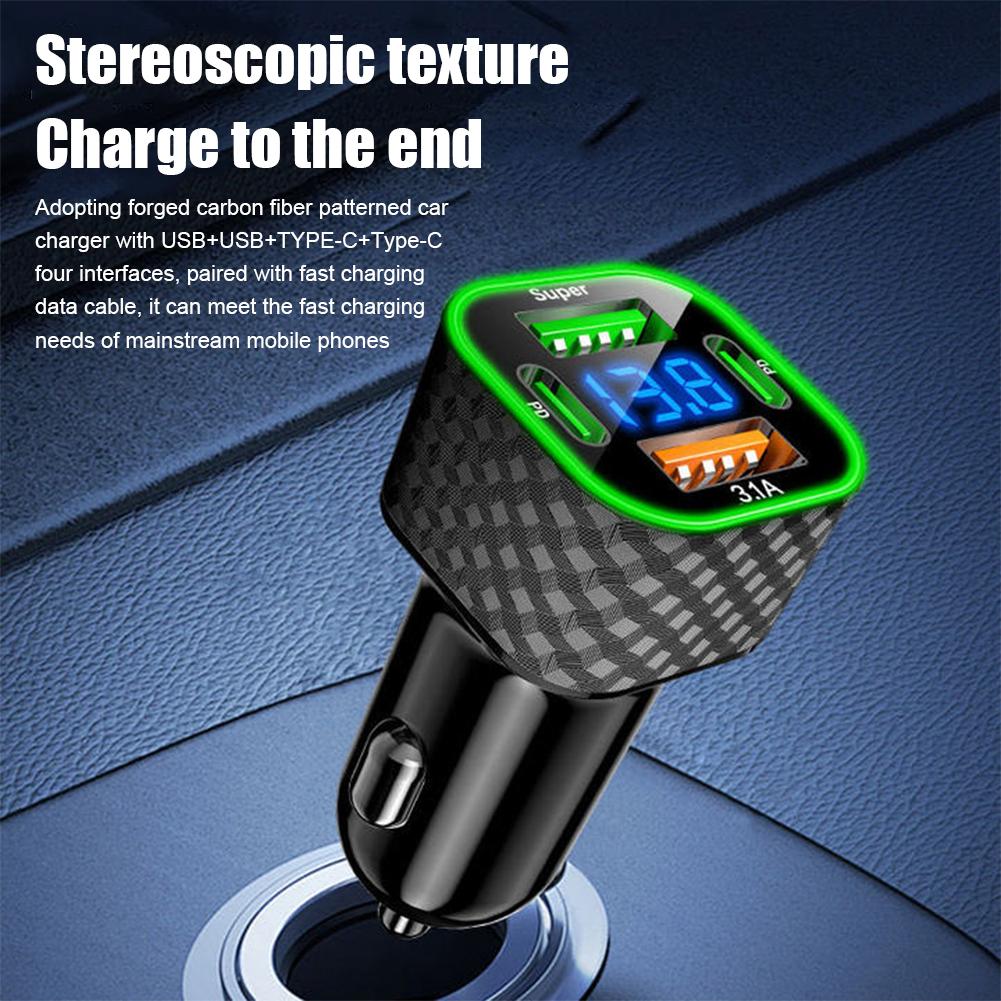 380W USB C Car Phone Charger Dual PD USB Charger With Voltage Display Super Fast Charge Adapter For IPhone Oppo