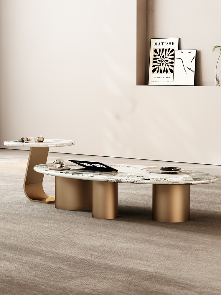 "Premium Pandora natuursteen salontafel - Franse luxe handgemaakte kunst middentafel voor modern lounge decor"