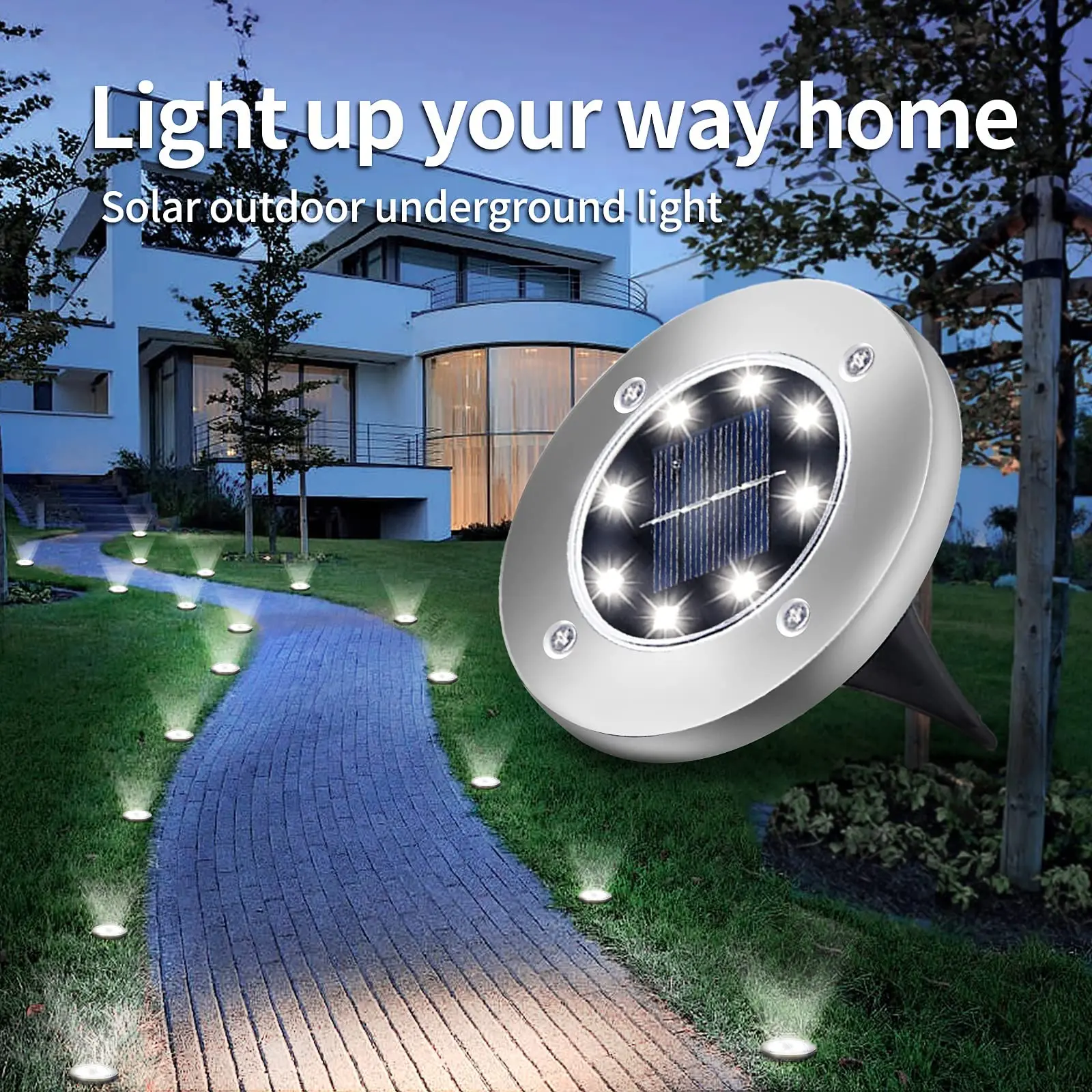 8/20LED พลังงานแสงอาทิตย์ Disk Light สวนกลางแจ้งพลังงานแสงอาทิตย์ใต้ดิน Deck Light Spotlight ฝังโคมไฟ LED พลังงานแสงอาทิตย์ตกแต่งสวน