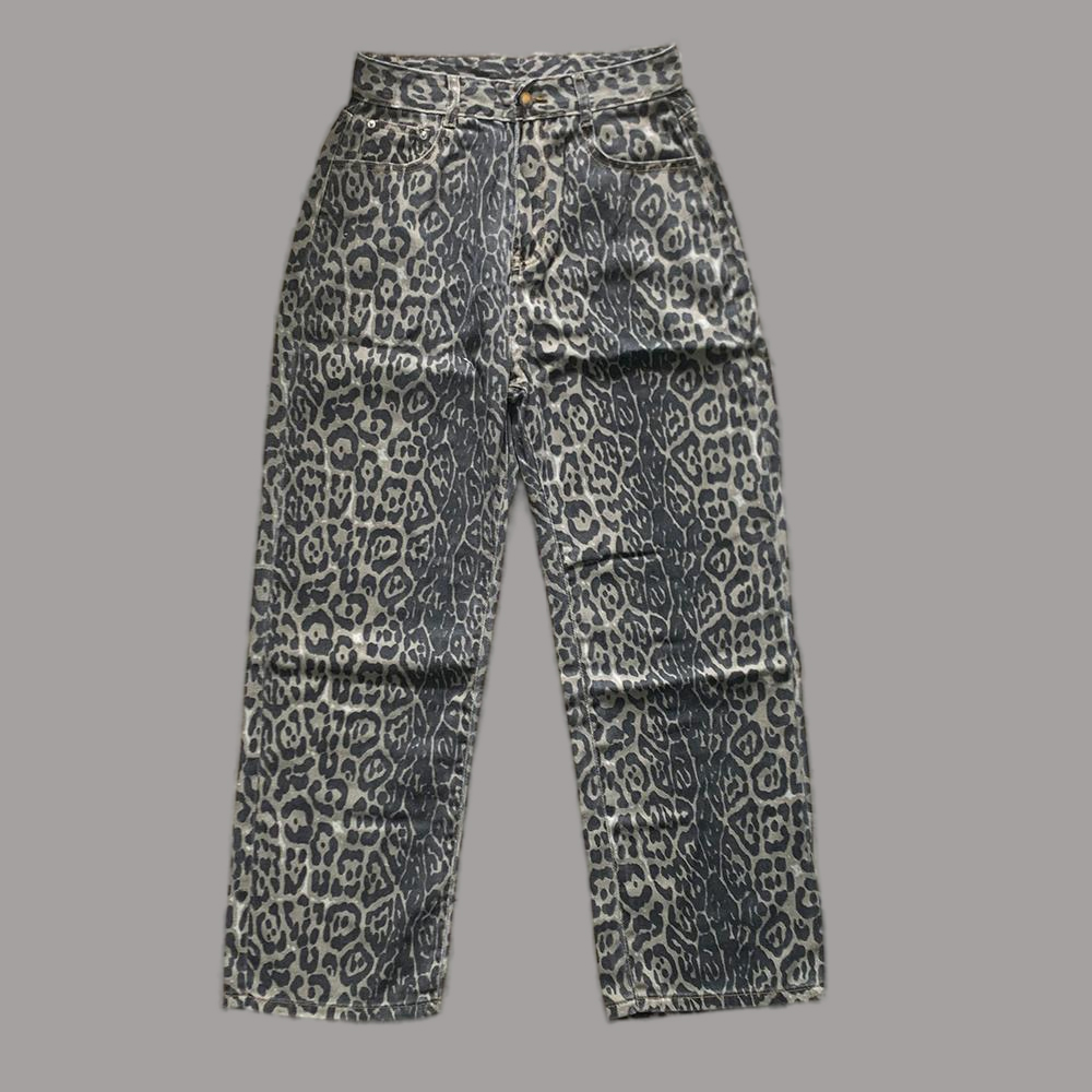 Calça jeans feminina leopardo de cintura alta, hip-hop, moda reta, estilo Harajuku Y2K, calça jeans feminina de perna larga