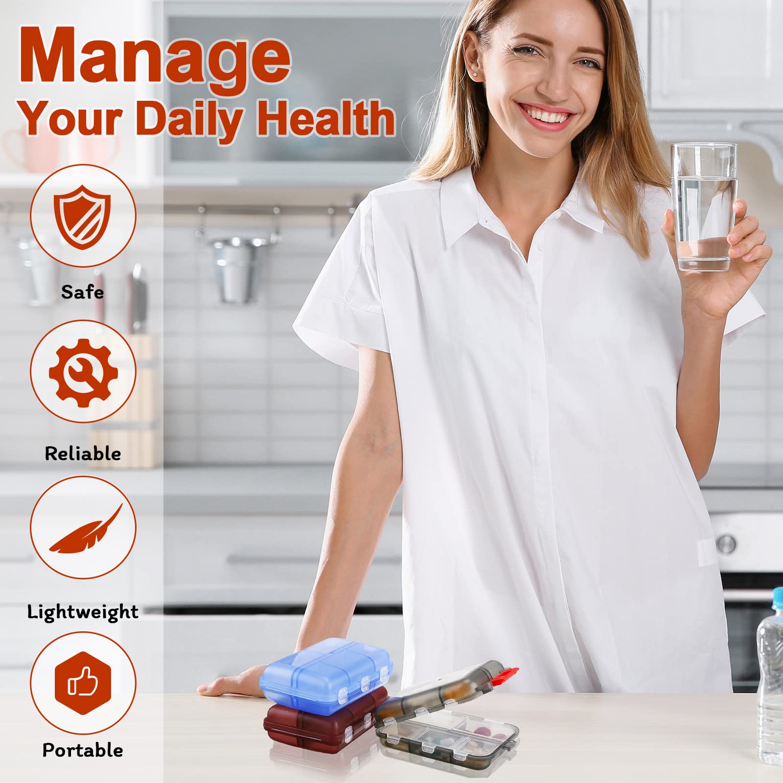 Reisepillen-Organizer mit 10 Fächern, Tasche, tragbare Pillen-Aufbewahrungsbox, täglicher Pillenbehälter oder Geldbörse, Fischöl, Medizin