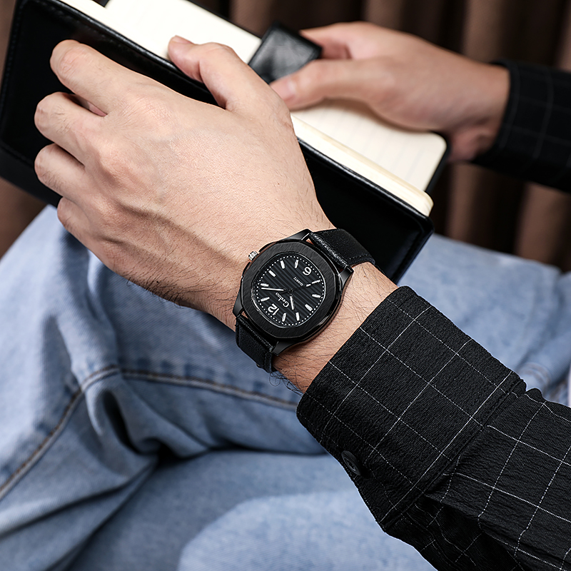 1 Uds 2024 nuevo reloj deportivo informal con correa de cuero para hombre gran oferta reloj de pulsera vaquero de moda