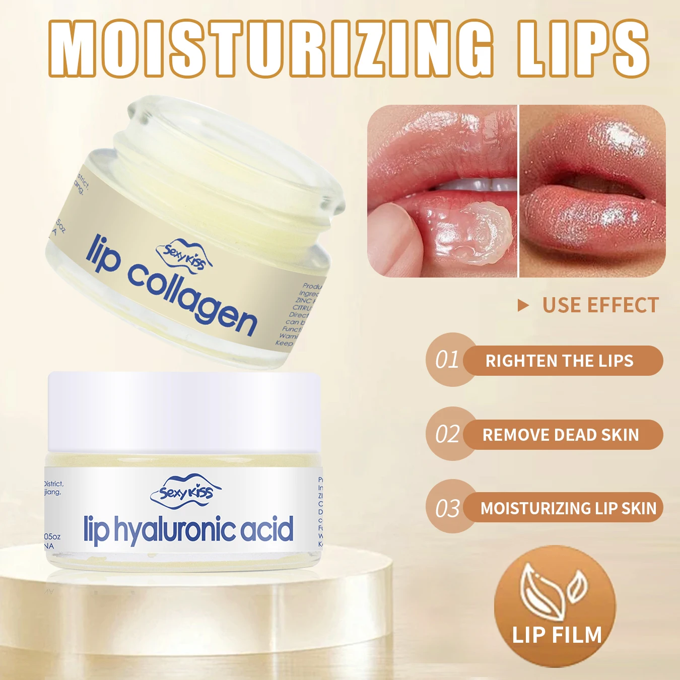 Máscara labial de colágeno com ácido hialurônico, 20g, hidratação profunda, esfoliação hidratante duradoura, dia e noite, pode ser dada como presente