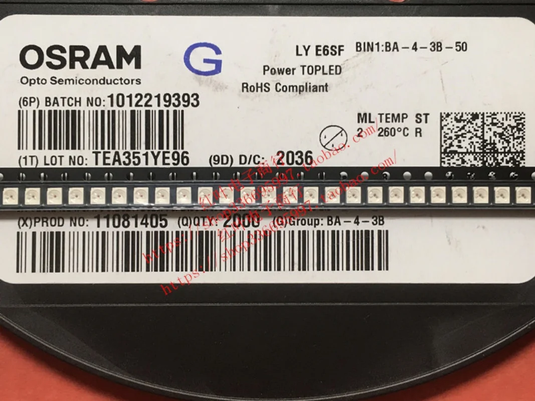 100 uds/OSRAM LYE6SF parche 3528 cuatro patas 3 positivo 1 negativo común luz amarilla negativa lámpara LED automotriz cuentas PLCC4
