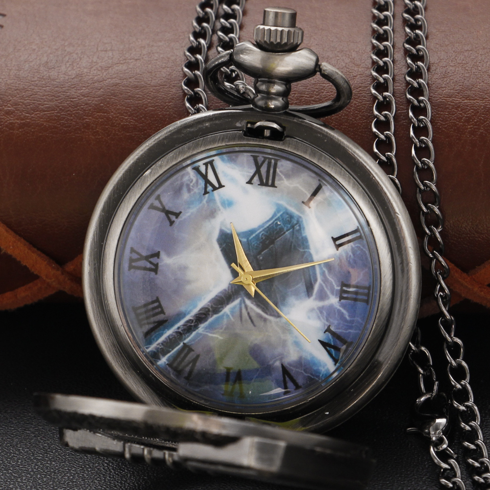 Mitologia nórdica thor martelo oco relógio de bolso de quartzo vintage vapor punk pingente moda presente para homem e mulher