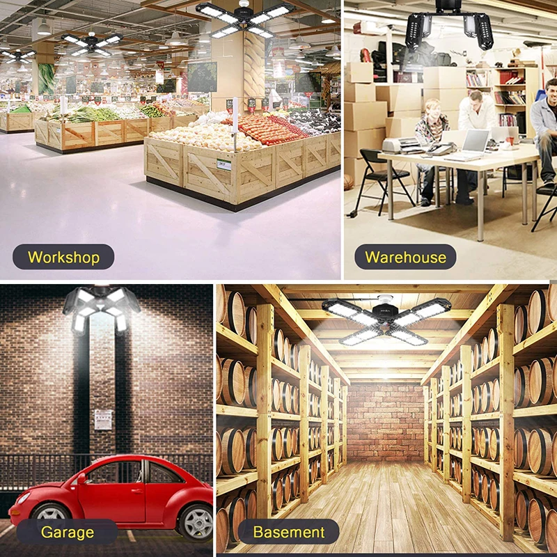 Powerful Garage Led Lamp Workshop Warehouse Ceiling Work Lights Folding 15000 Lumen 150W Light for Garage Industrial Lighting