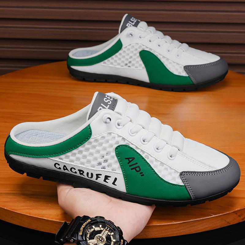 Летние мужские сетчатые тапочки из искусственной кожи, резиновые тапочки на мягкой подошве, домашние шлепанцы с закрытым носком и открытой пяткой, дышащие сандалии на плоской подошве для отдыха