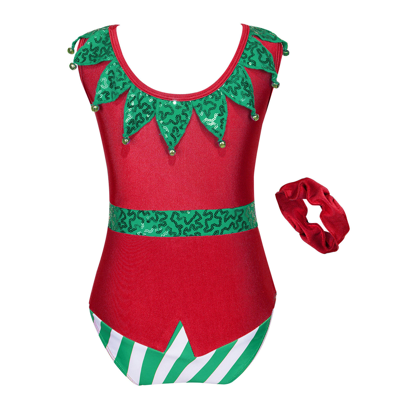 Disfraz de elfo de Navidad para niñas, leotardo de gimnasia y baile de Navidad, mono de lentejuelas a rayas, disfraz de Carnaval de Papá Noel