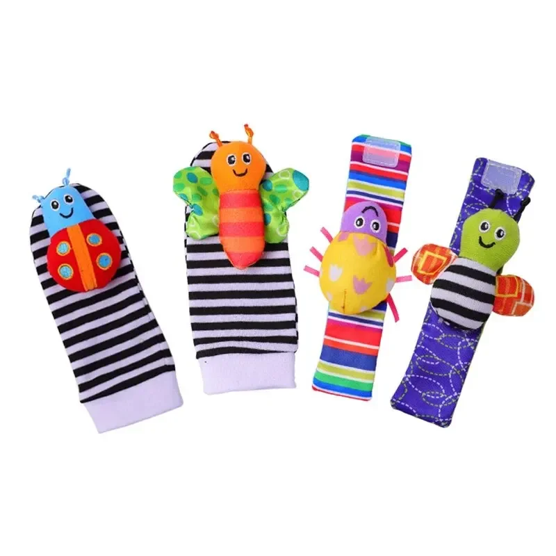 Sonajeros de juguete para bebé de 0 a 12 meses, calcetines de animales, correa para la muñeca + sonajero, calcetines para el pie del bebé, correa para la muñeca, calcetines para bebé, 4 Uds.