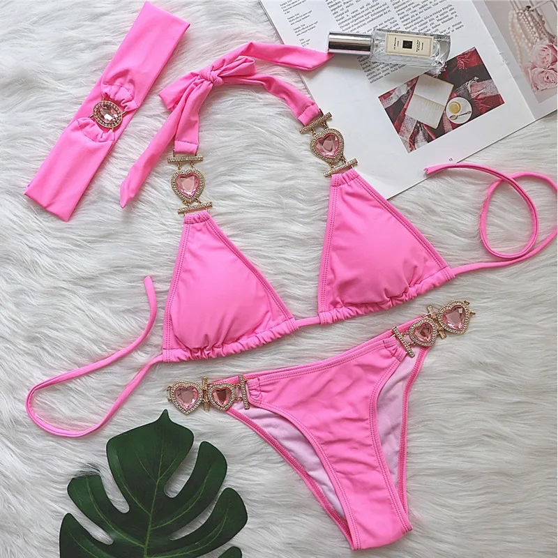 Sexy strass Bikinis maillots de bain avec bandeau femmes maillots de bain femme Push Up Bikini plage maillot de bain maillots de bain piscine baigneur