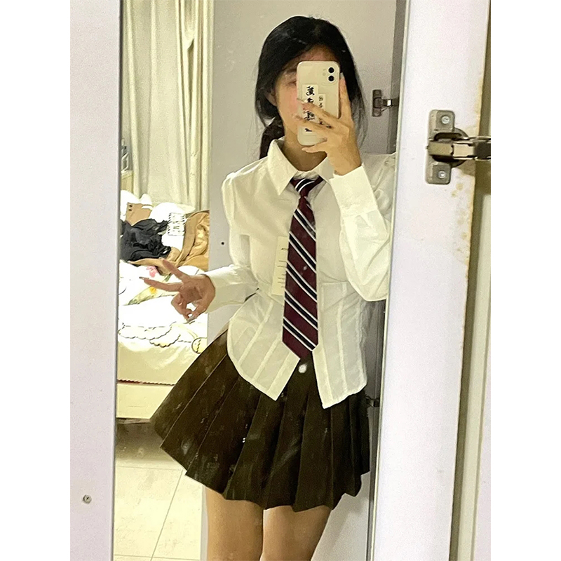 Y2K 白シャツ女性ストリートチュニック長袖クロップトップス学生 JK プレッピー韓国ファッションベーシックスリムすべて一致ブラウス新しい