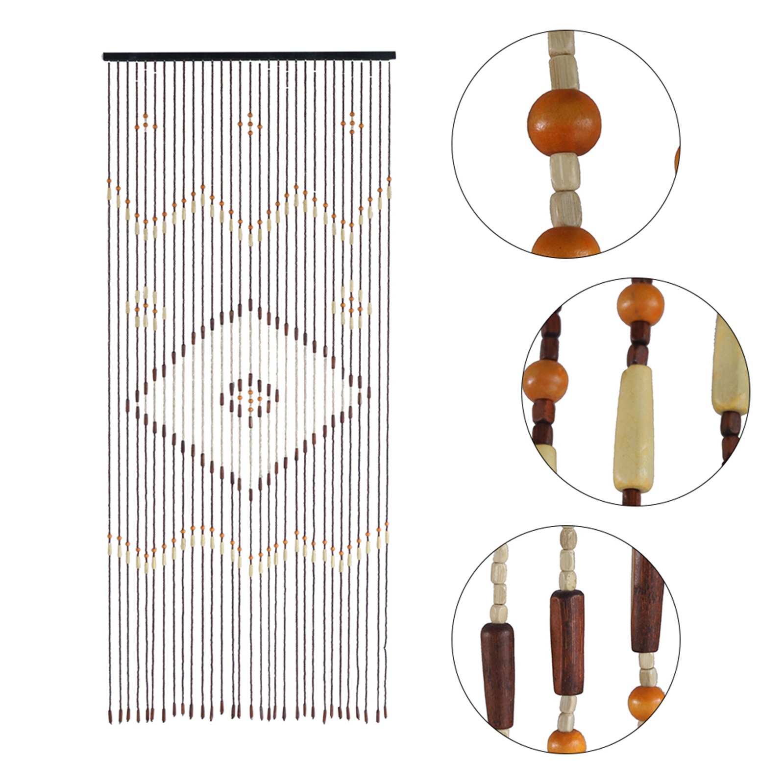 Cortinas De Cortina De Grânulo De Madeira Vintage, Decoração De Porta, Varanda, Quarto, Banheiro, 31 Linhas, 90x208 cm