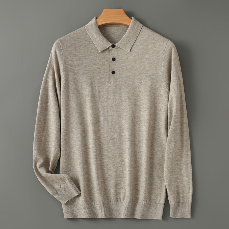 Suéter de lana merina para hombre, jersey con cuello tipo Polo, Otoño Invierno, nueva prenda de punto de Cachemira, camisas holgadas informales para hombre, Tops cálidos y suaves