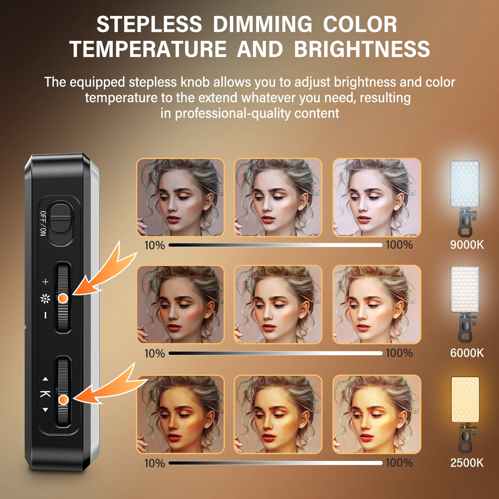 ST-120 Luz de vídeo LED Luz de relleno Recargable 3000 MAh Ajustado 3 modos de luz CRI95 Mini luz portátil para selfies 2500-9000K